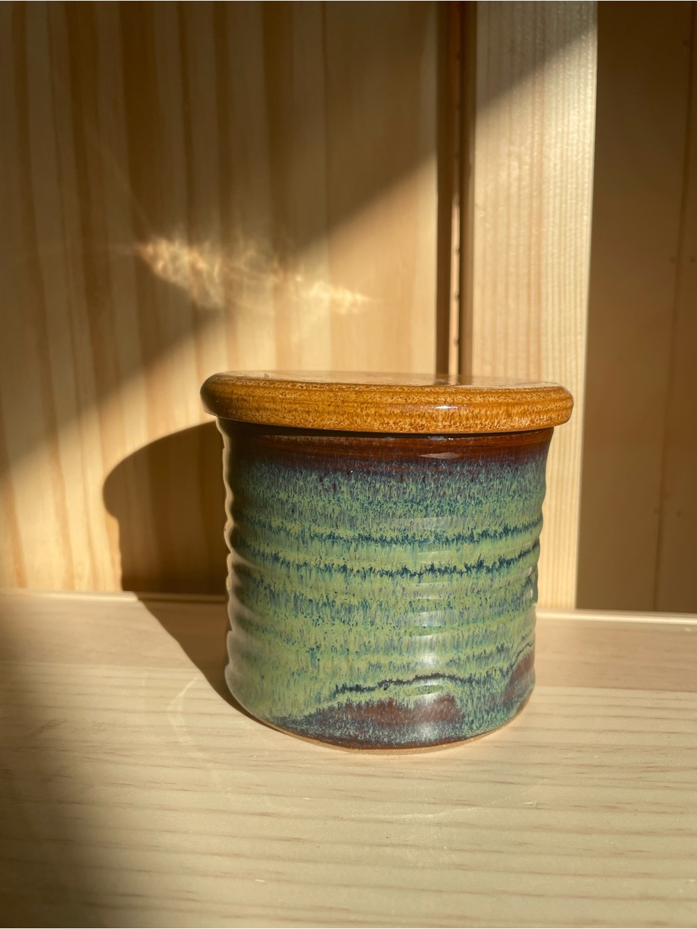 Handmade Green Glazed Ceramic Butter Holder